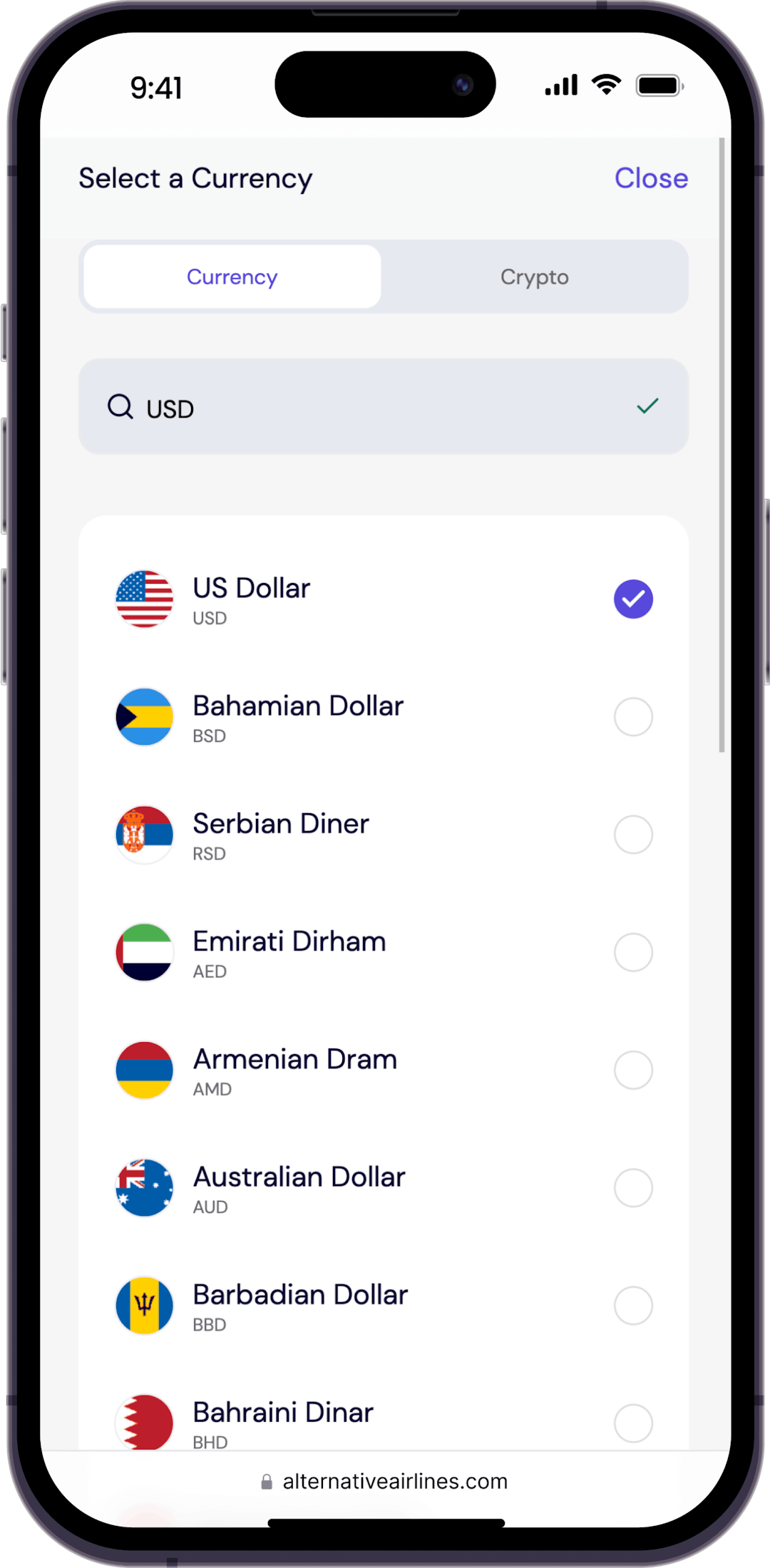 step 3 type 'USD' to search for flights in US Dollar