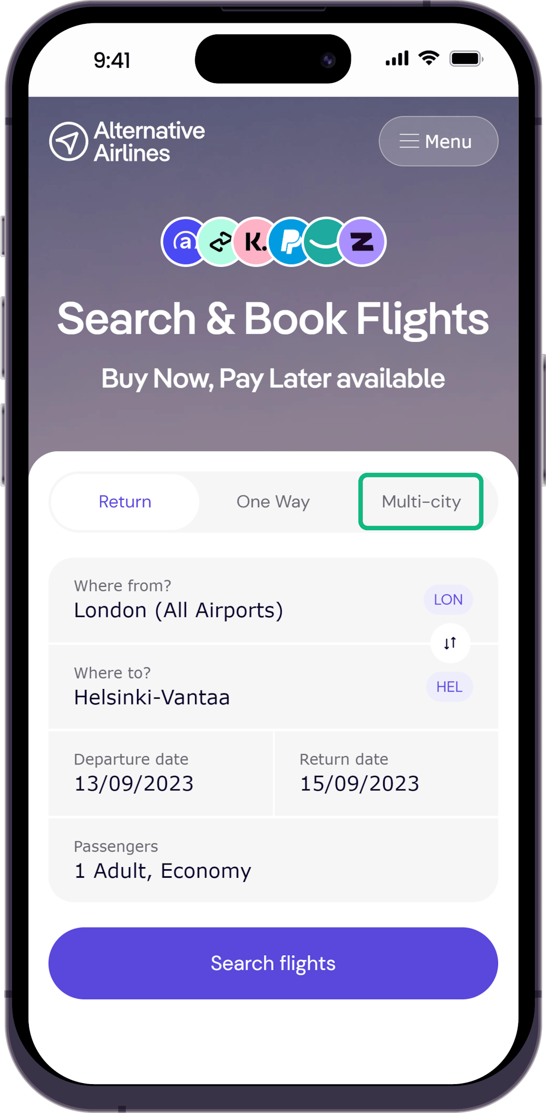 Step 1 - Select multi-city option in the search form