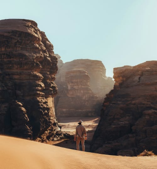 A man wandering through Saudi Arabian desert