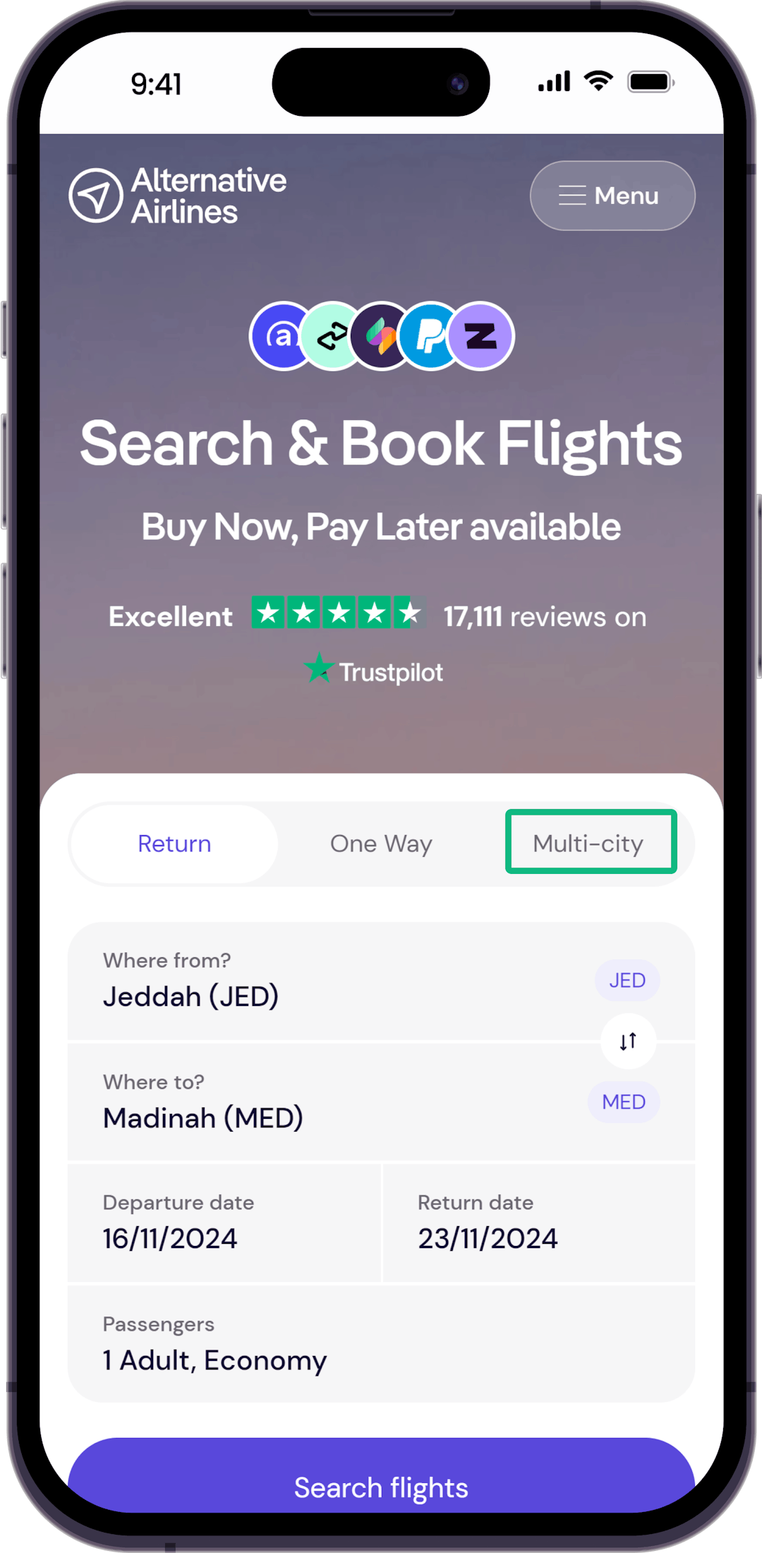 Step 1: Select multi-city option in search form