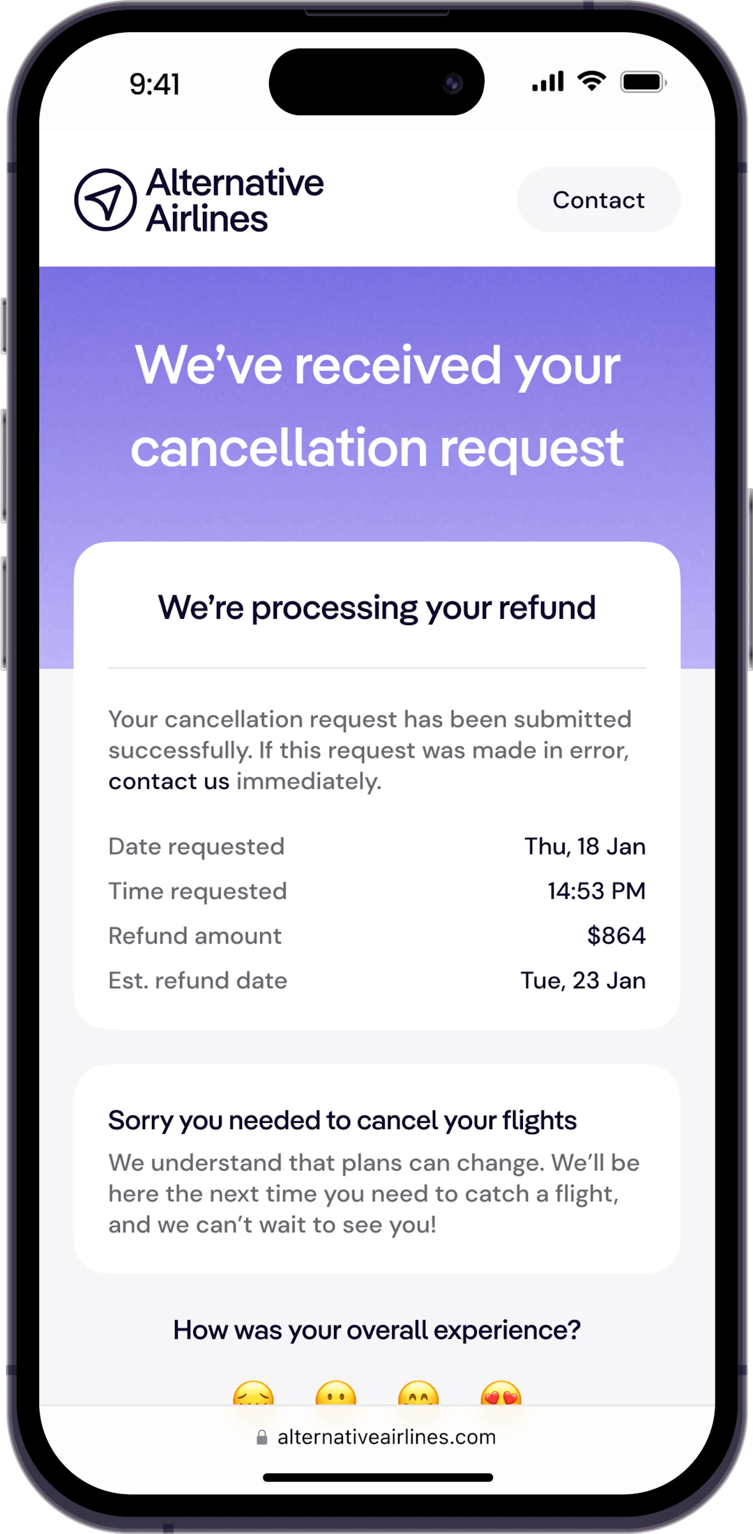 Confirmation of cancellation request