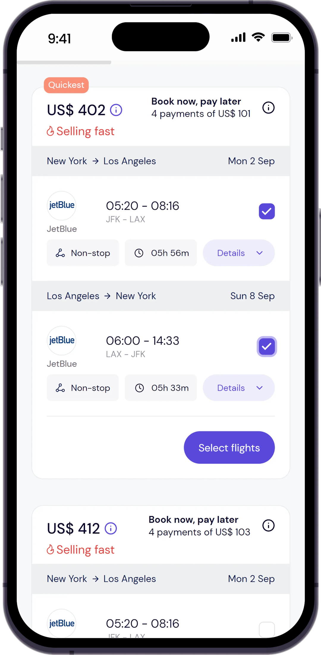 Step 2 - Select the flights you want to book