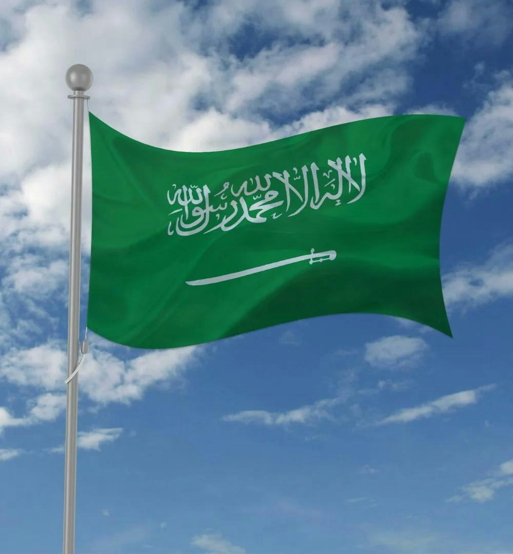 Saudi Arabian flag waving against the sky