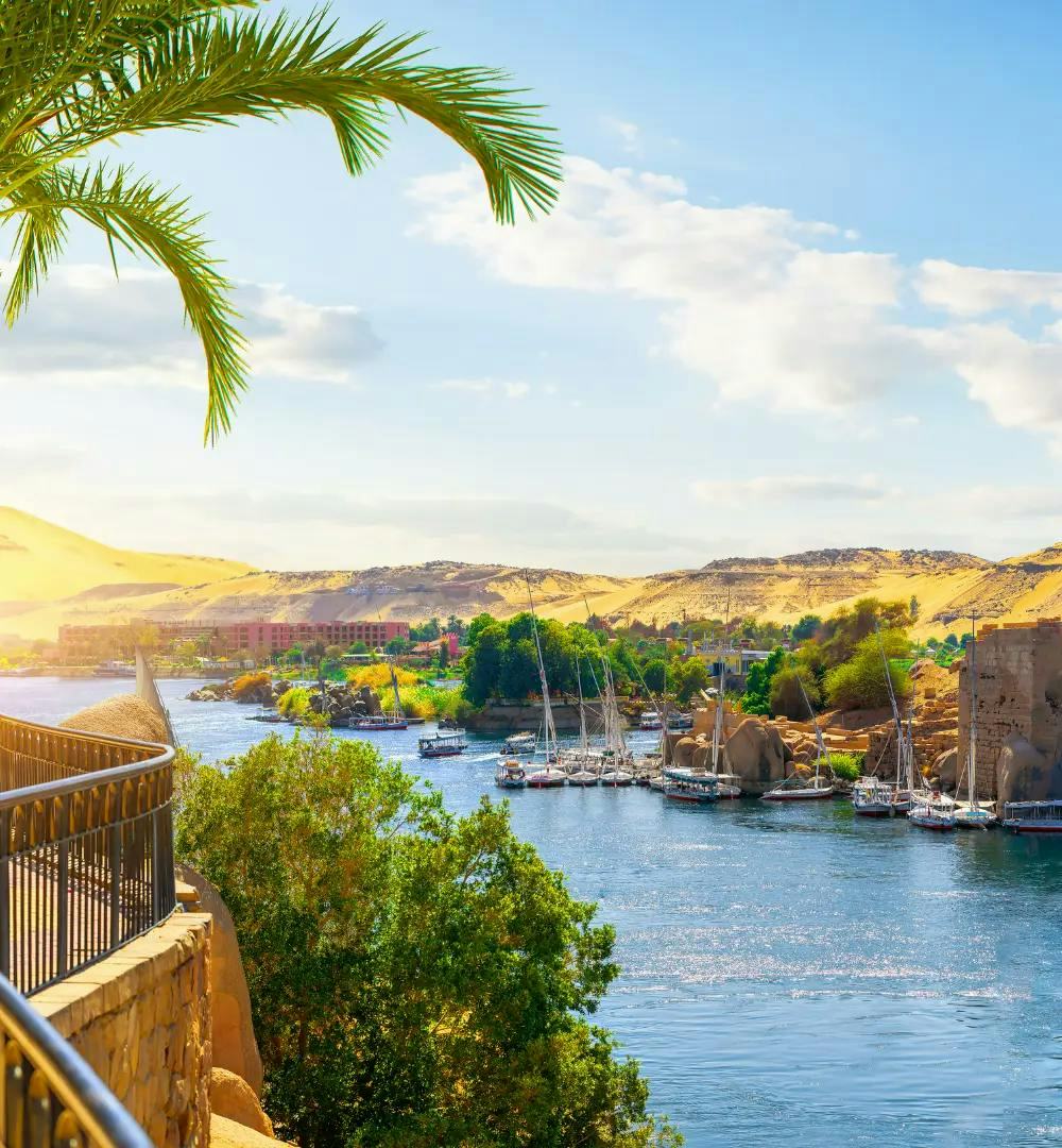 A view of the Nile River in Aswan, Egypt
