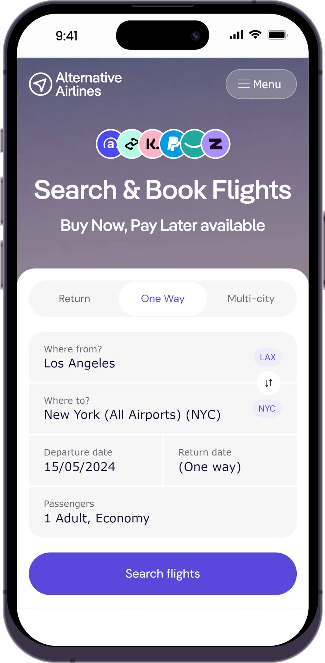 Step 1 - Search for flights in search form