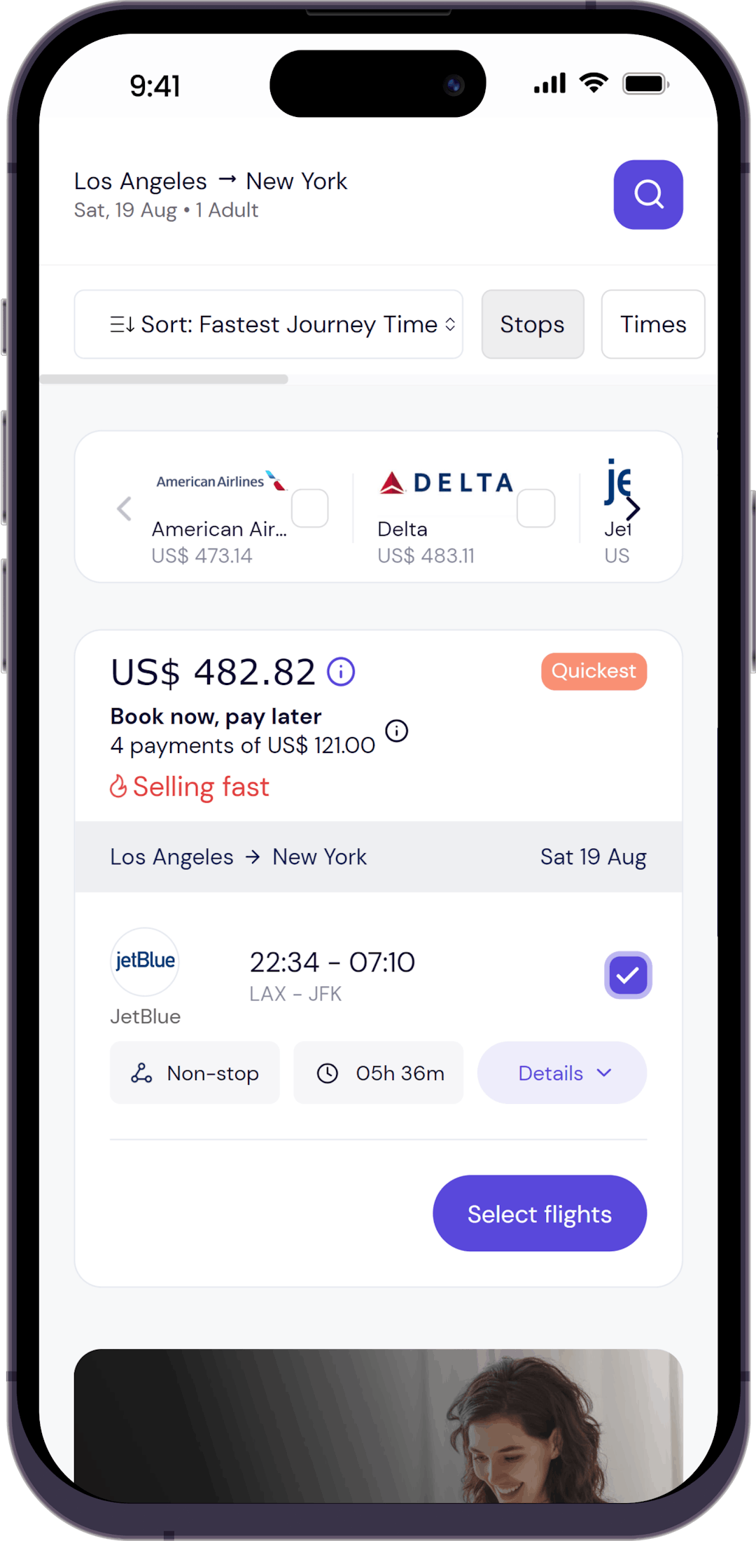 Step 2 - Select last-minute flight that you want to book