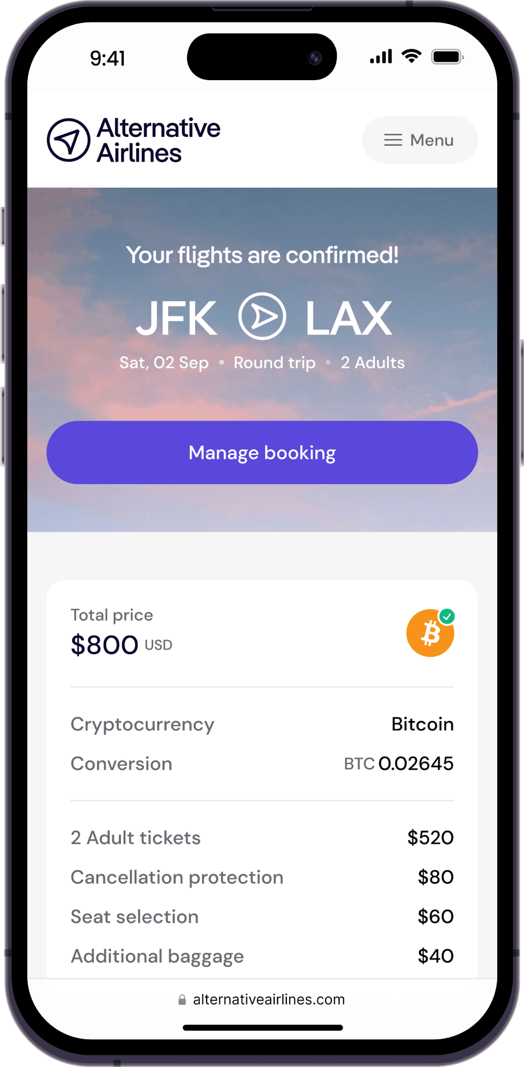 Step 4 - Book your flight with cryptocurrency