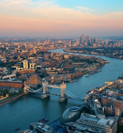 Aerial view of the city of London, UK