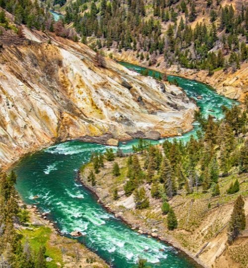 A winding river in Yellowstone Park