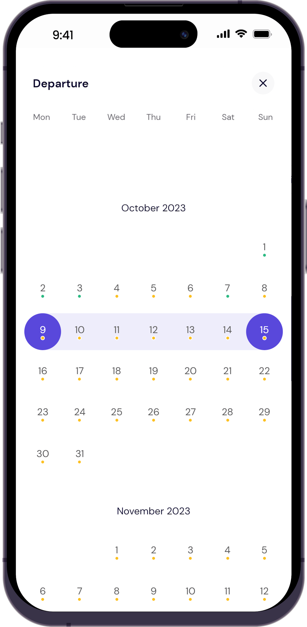 Calendar in mobile view of search form
