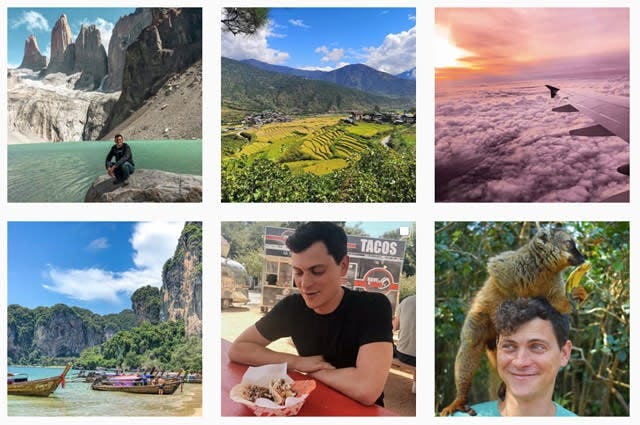Grip preview of 'Nomadic Matt' instagram feed with selfies and impressive wildlife shots taken on vacation 
