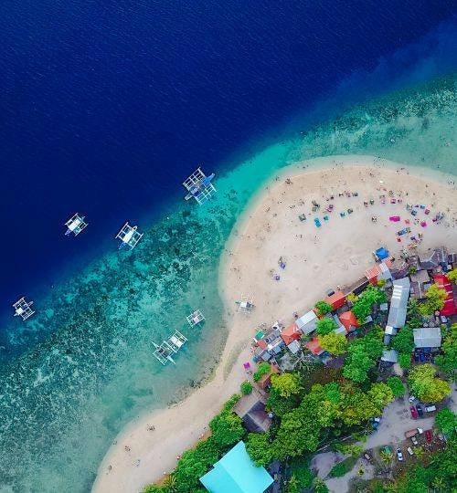 Aerial shot of a beach in the Philippines