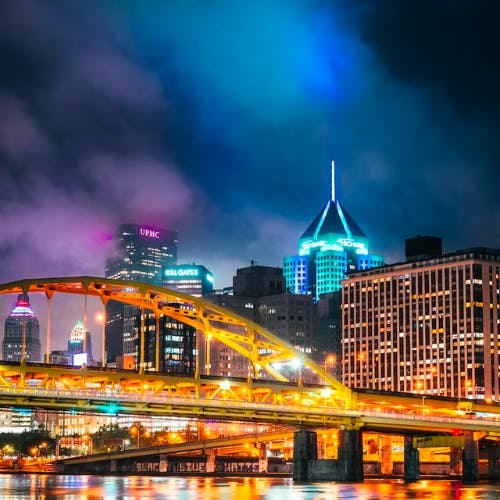 Pittsburgh city lit up at night