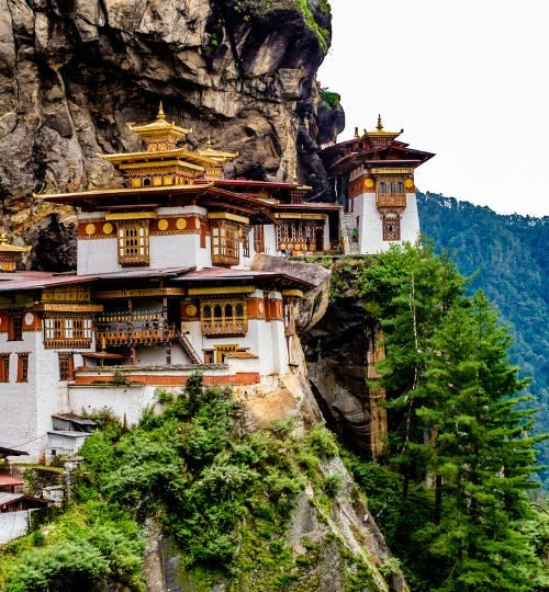 Temple on the side of a mountain in Bhutan