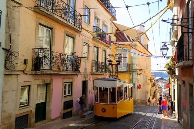A street in Lisbon with tram