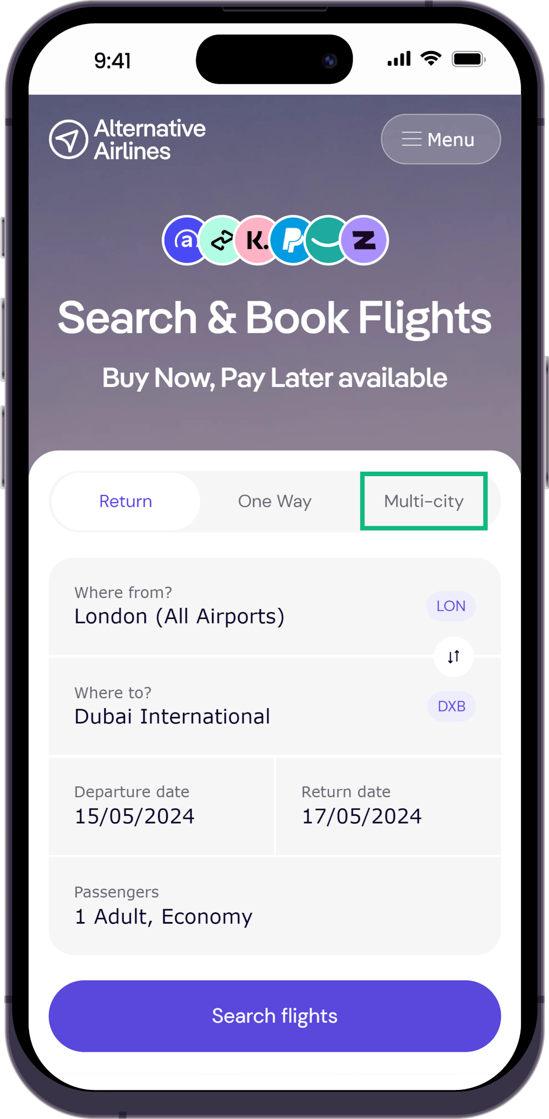 Step 1 - Select multi-city option in search form