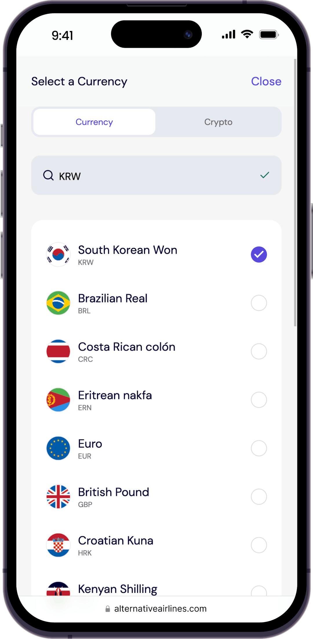 Step 3 - type 'KRW' to search for flights in Korean Won