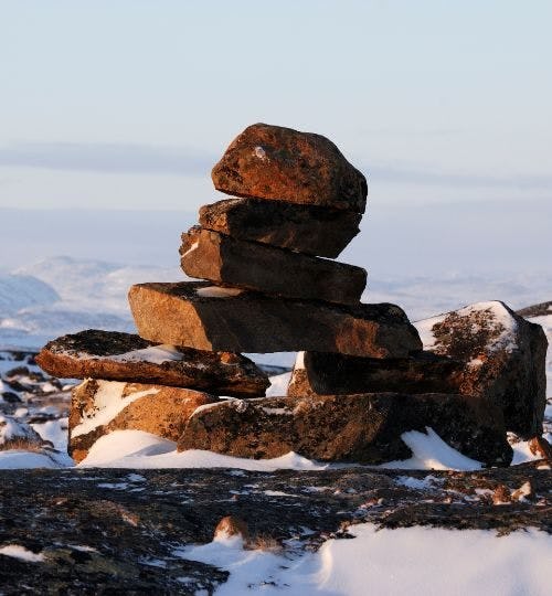 A stack of cairn stones in Baffin Island