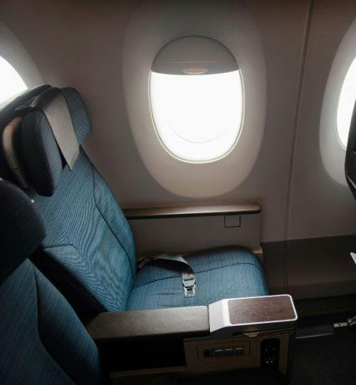 Premium economy seats on a plane
