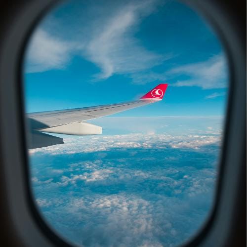 Turkish Airline wing in sky 