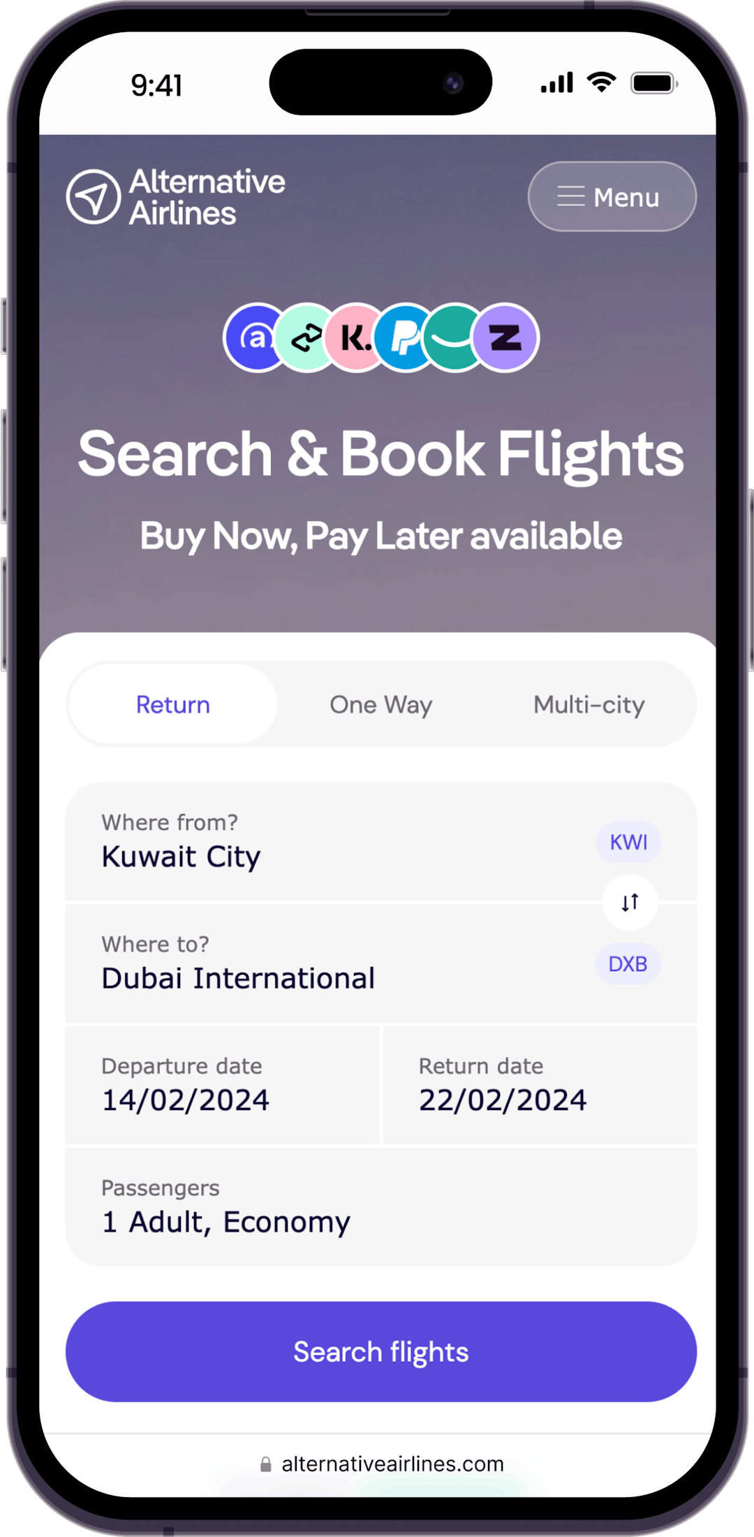 Step 1 search for flights