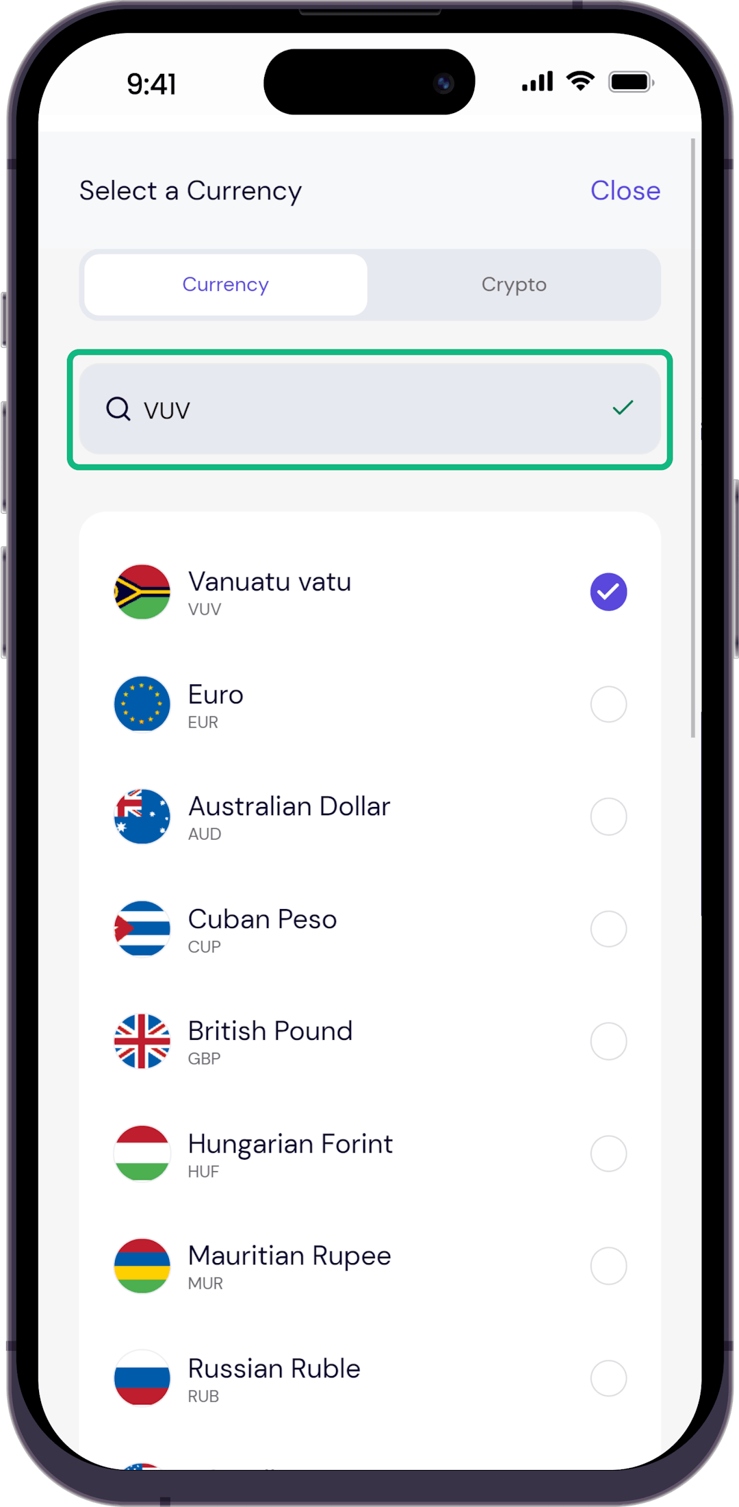 Step 3 - Search for Vanuatu Vatu currency