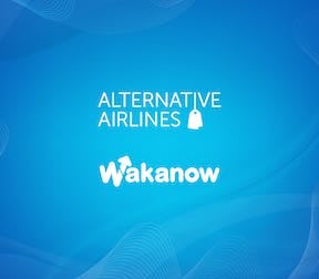 Alternative Airlines and Wakanow logo on a blue background