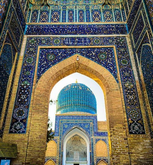 Inside a mausoleum in Uzbekistan