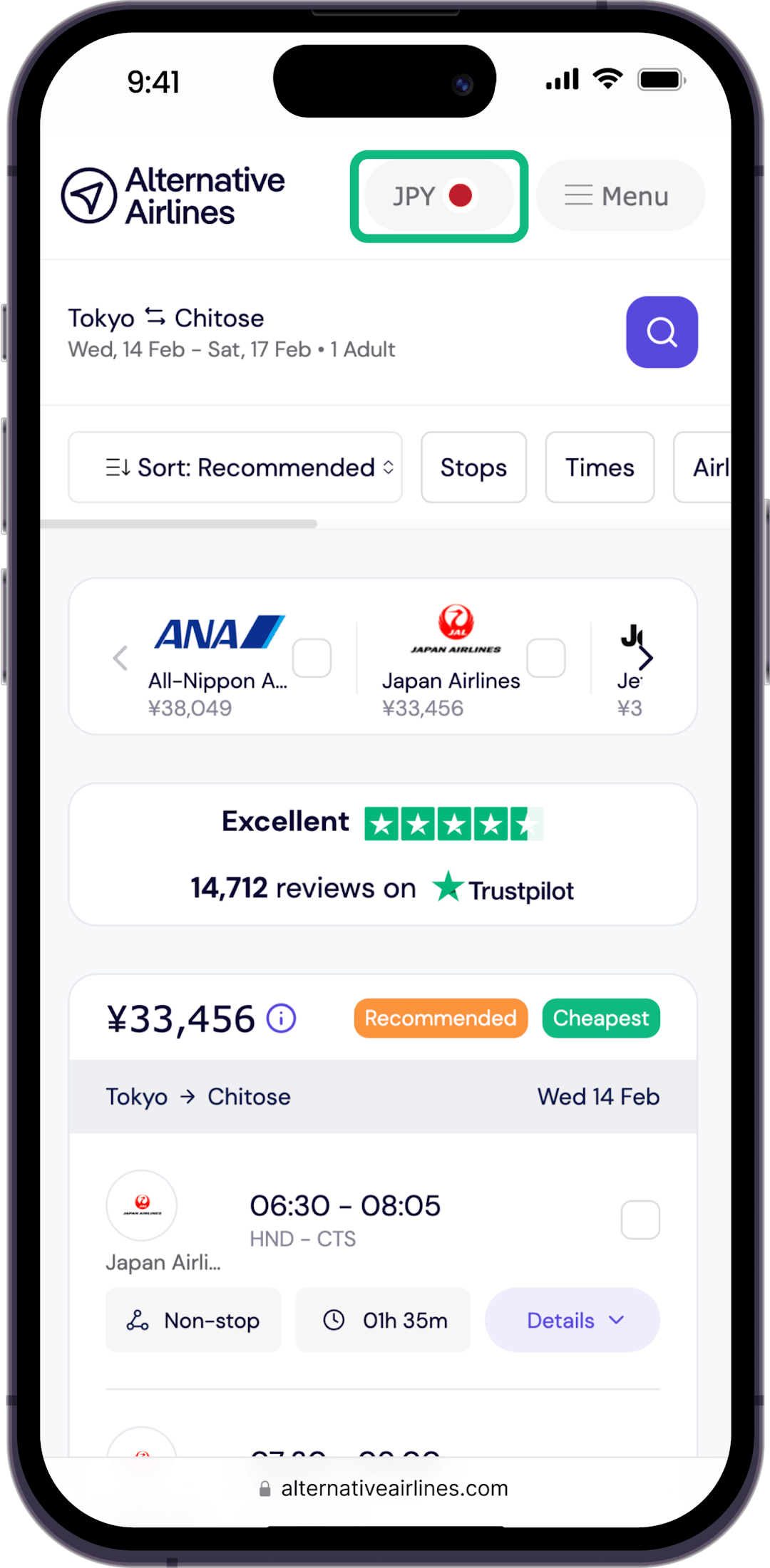 Step 2 - How to book flights with Japanese Yen