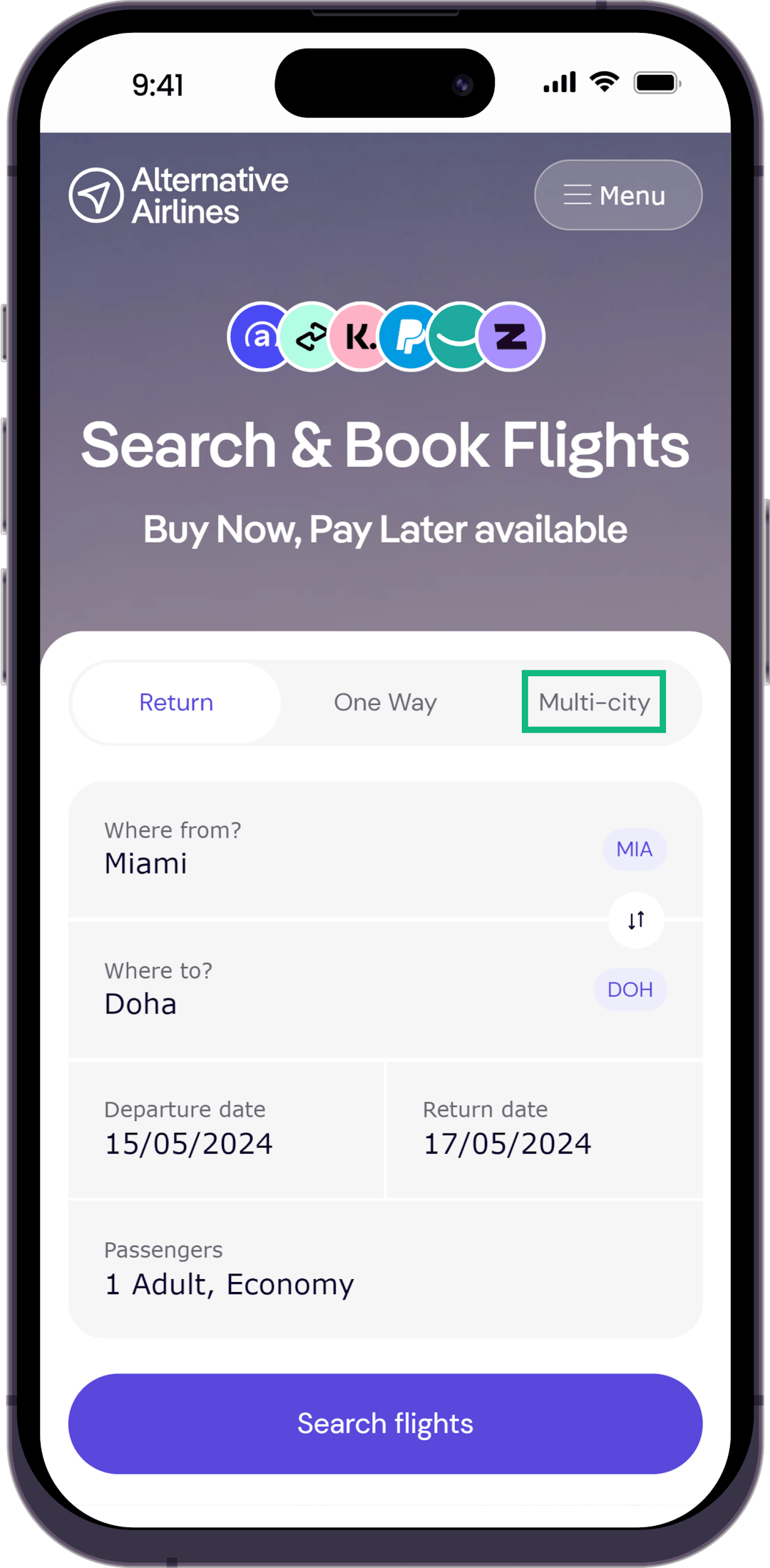 Step 1 - Select multi-city flights option in search form