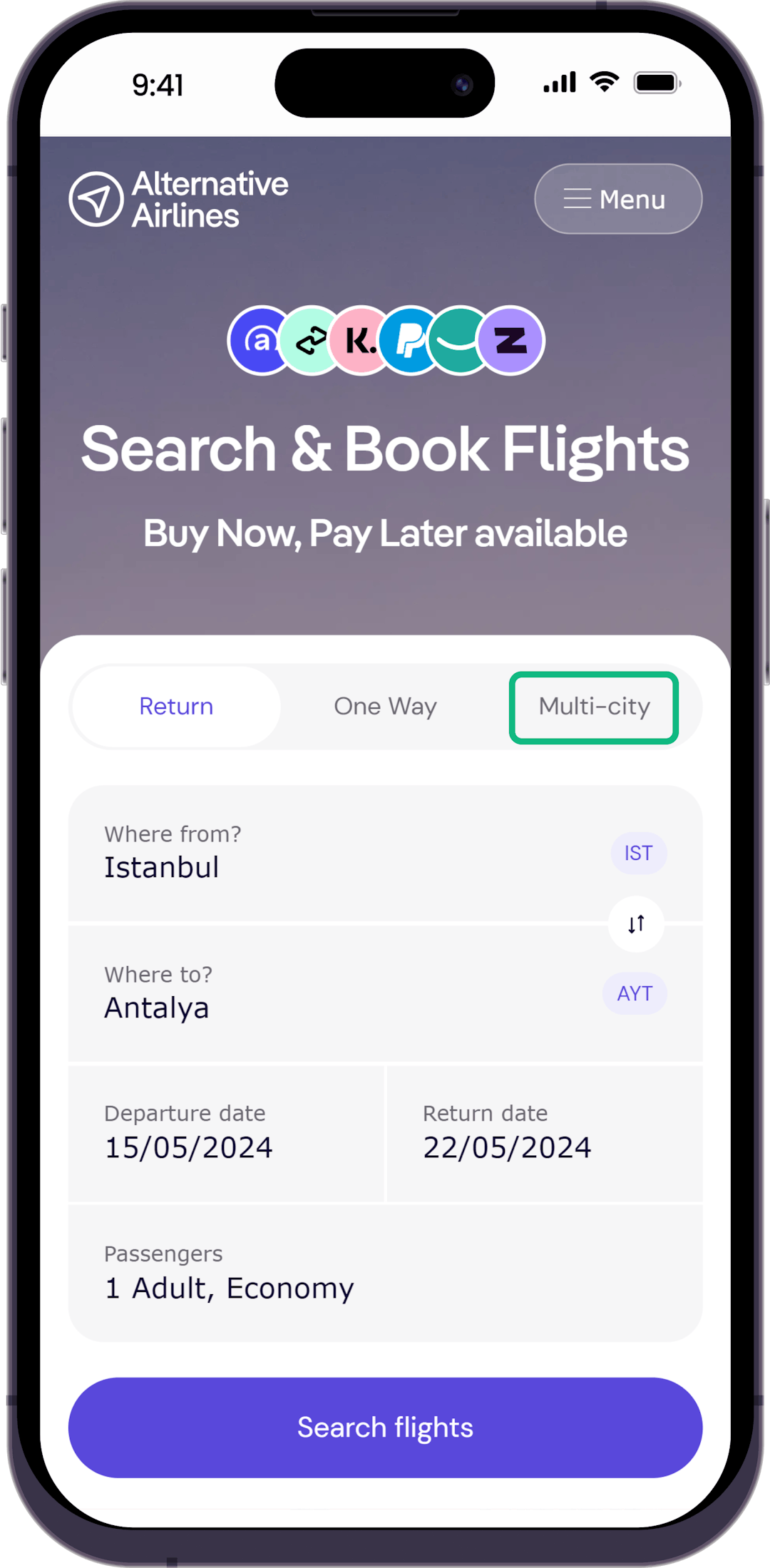 Step 1 - Select multi-city option on search form