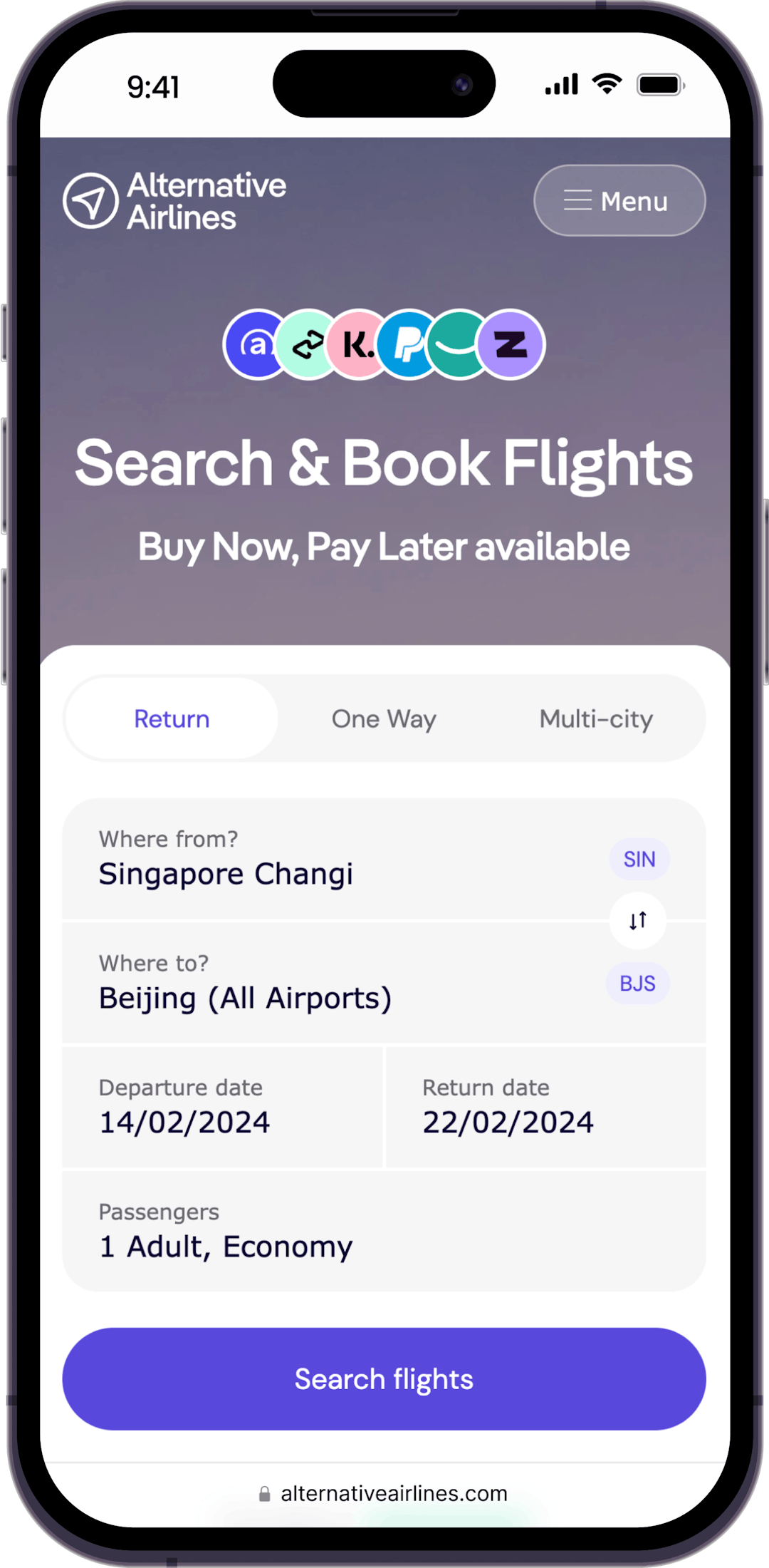 Step 1 - search for flights using the search form