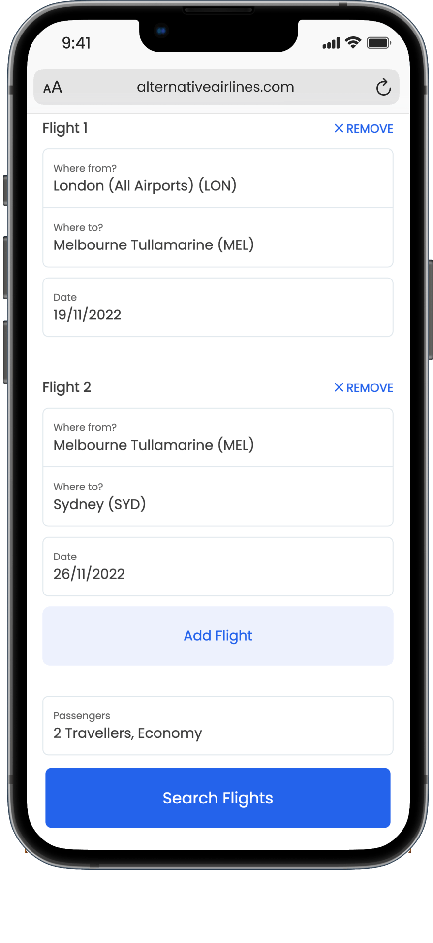 Step 2 - Use the multi-city tool to enter the destinations you want to fly to. Search flights.
