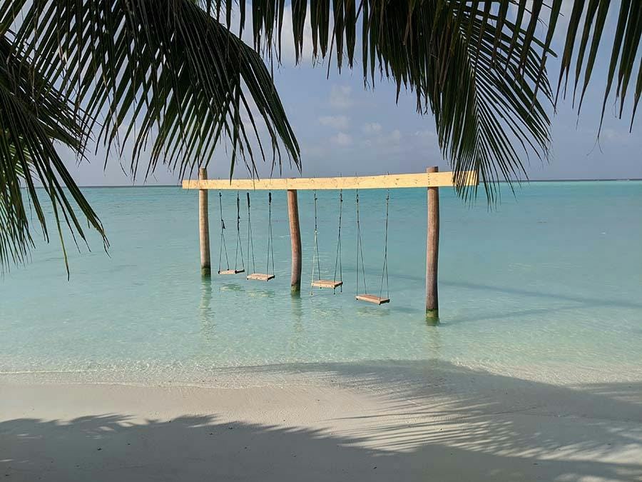 A picture of a swing in the sea in Riviera Maya.