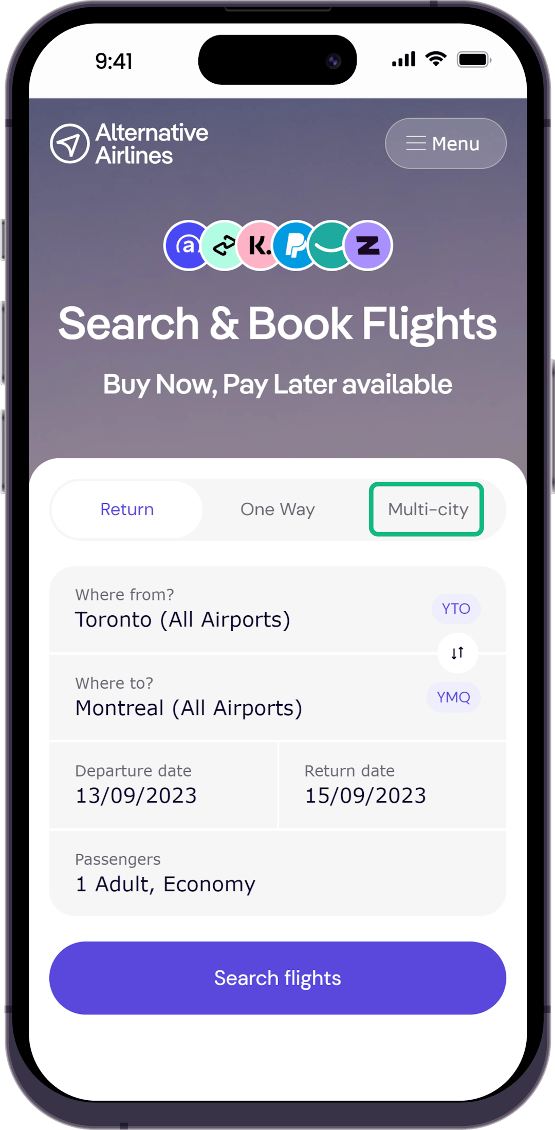 Step 1 - Select multi-city option in the search form