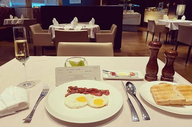 A breakfast meal in Singapore Airline's Private Room lounge 