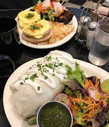 vegan burrito and faux eggs benedict at champs diner new york