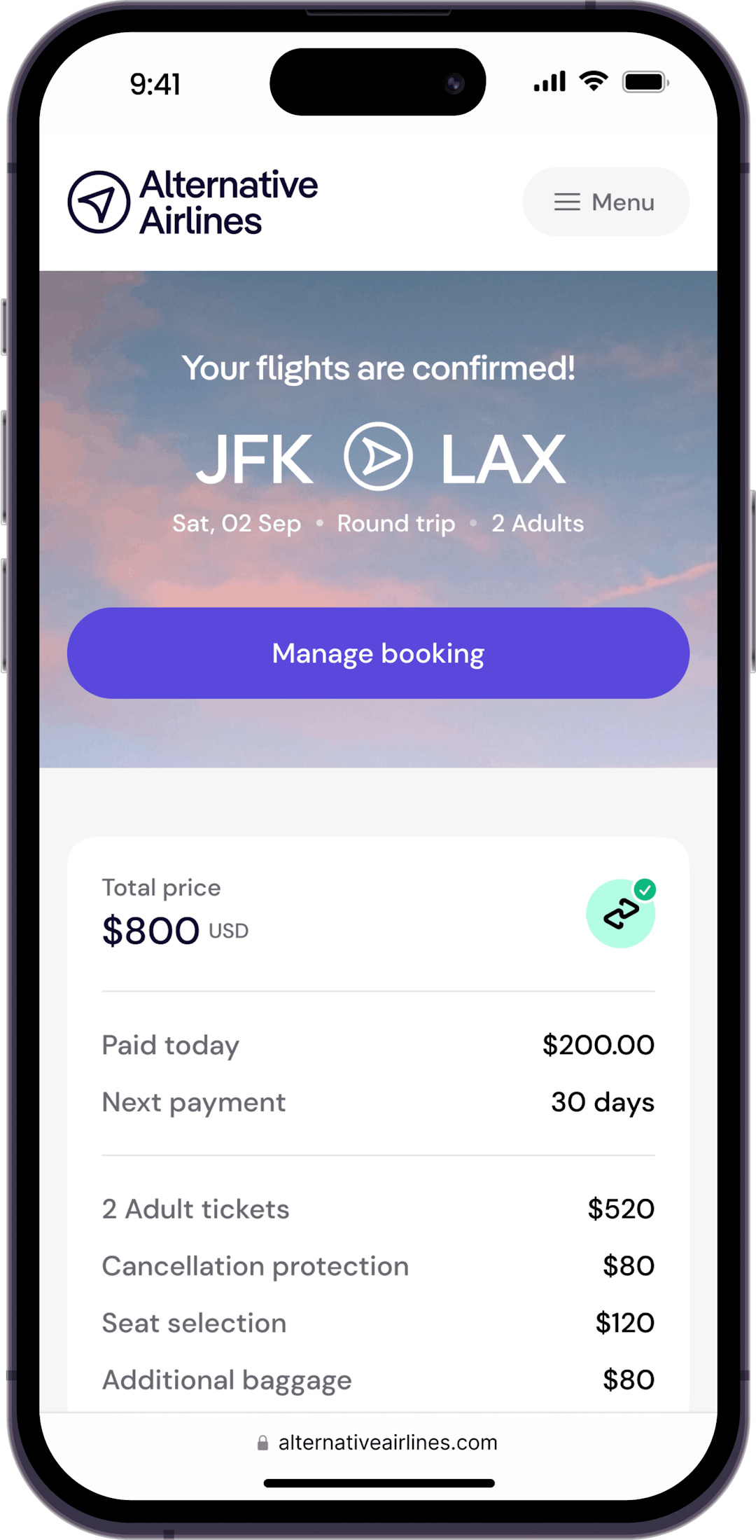 Step 3 - Afterpay Booking Flights Confirmed