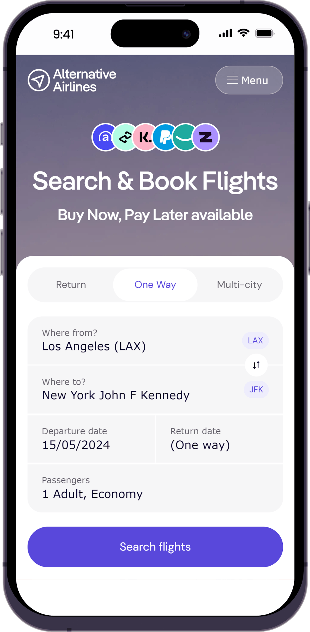 Step 1 - Search for flights using search form
