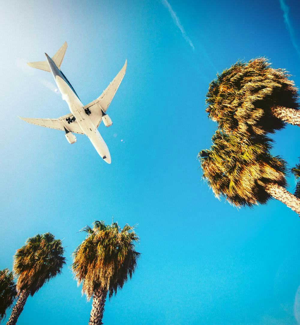 An airplane flying over Los Angeles