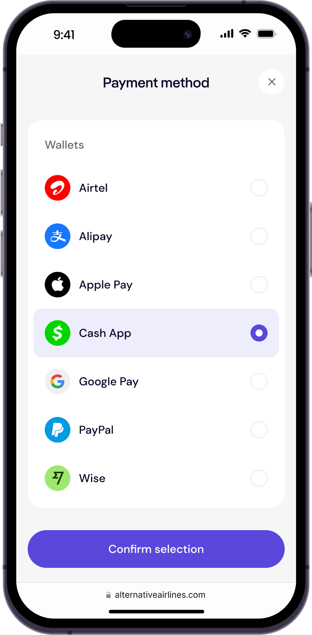 Step 2 - Select Cash App Pay