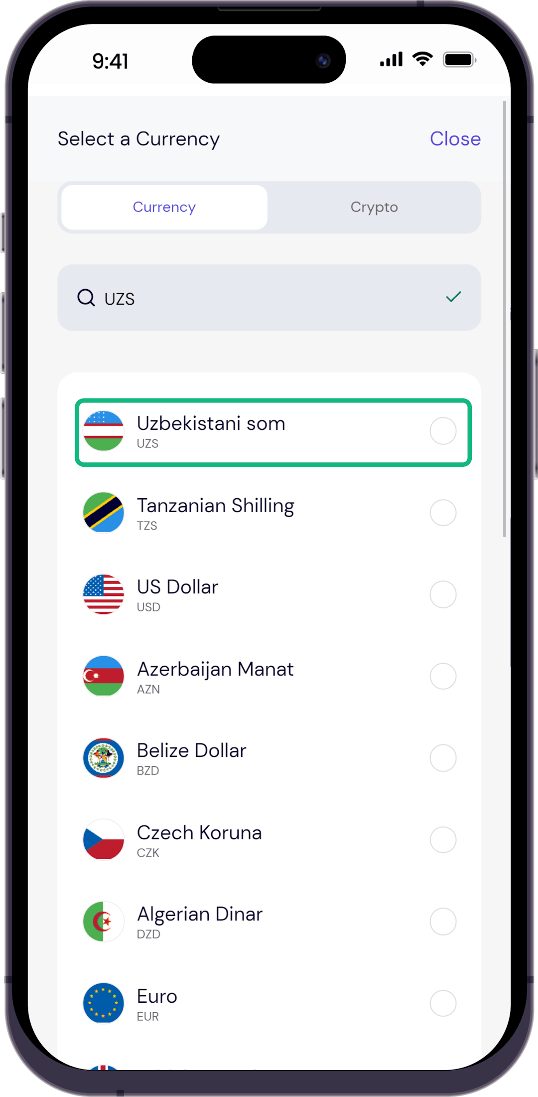 Step 3 - Search for Uzbekistani Som