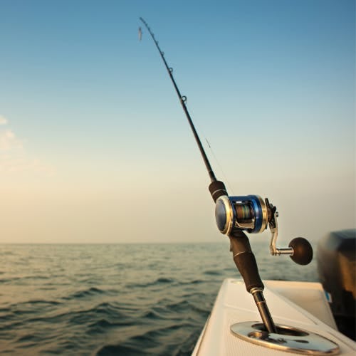 Fishing rod on edge of boat