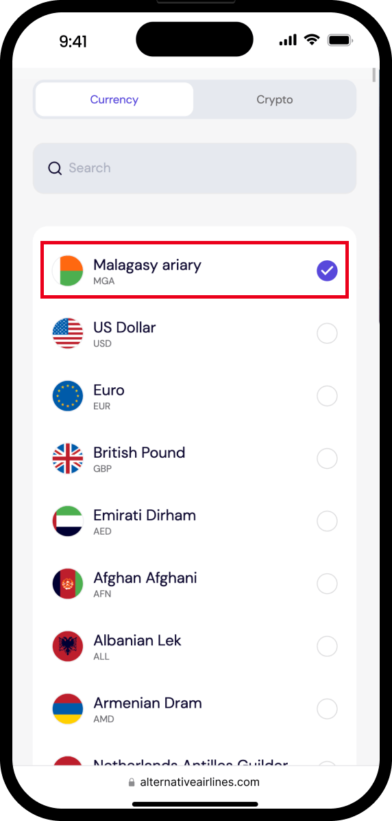 Step 3 - Search for Malagasy Ariary