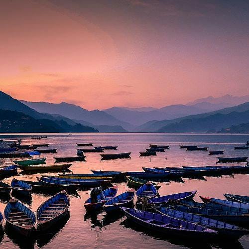 Boats on a lake in Nepal