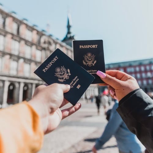 image of 2 passports in Madrid city