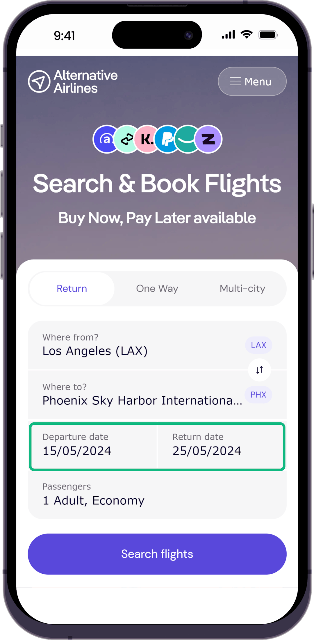 Step 1 - Select dates in search form