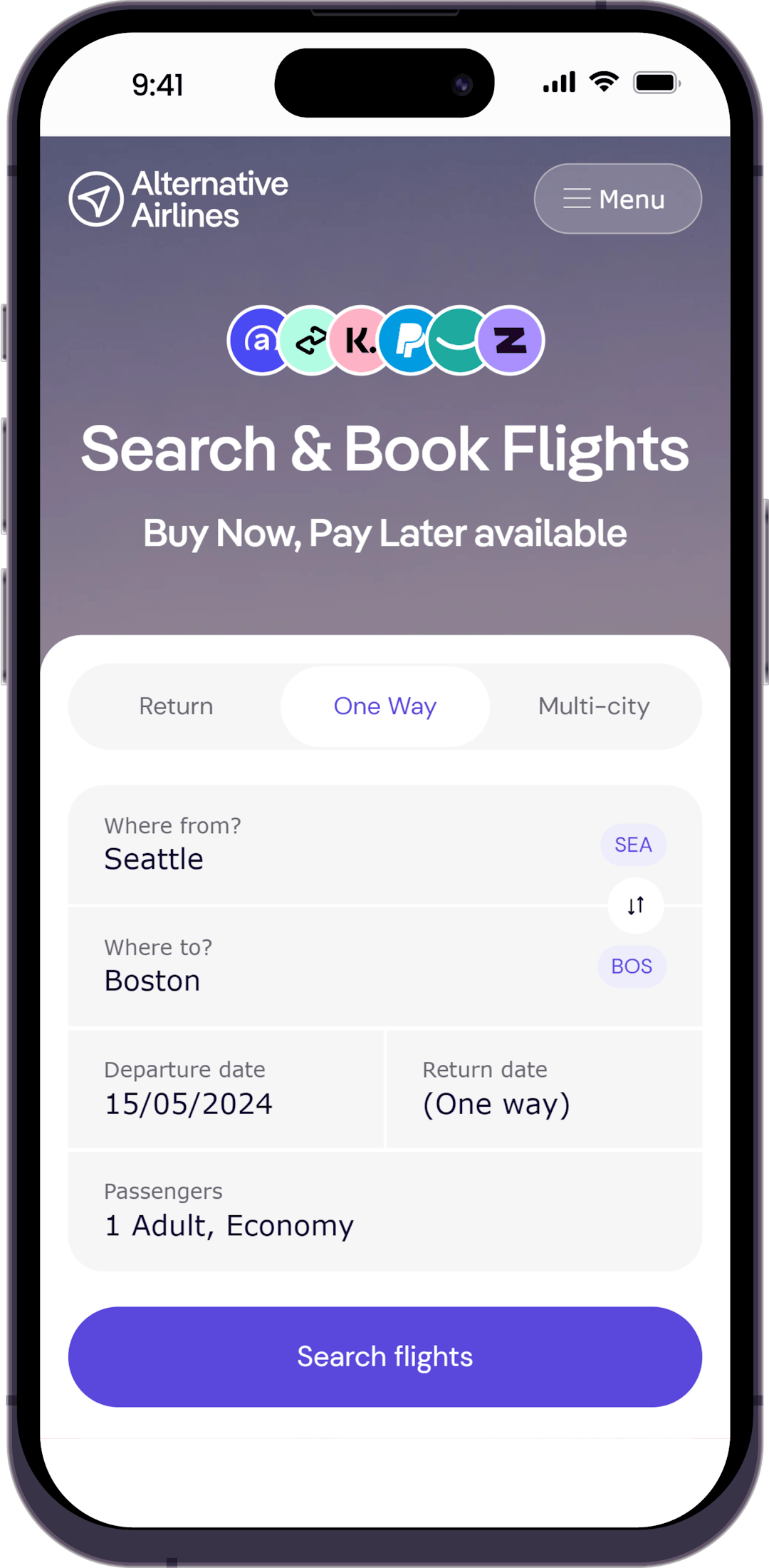 Step 1 - Search for flights in search form