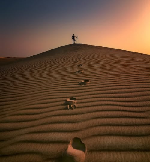 Dammam desert with footprints in the sand