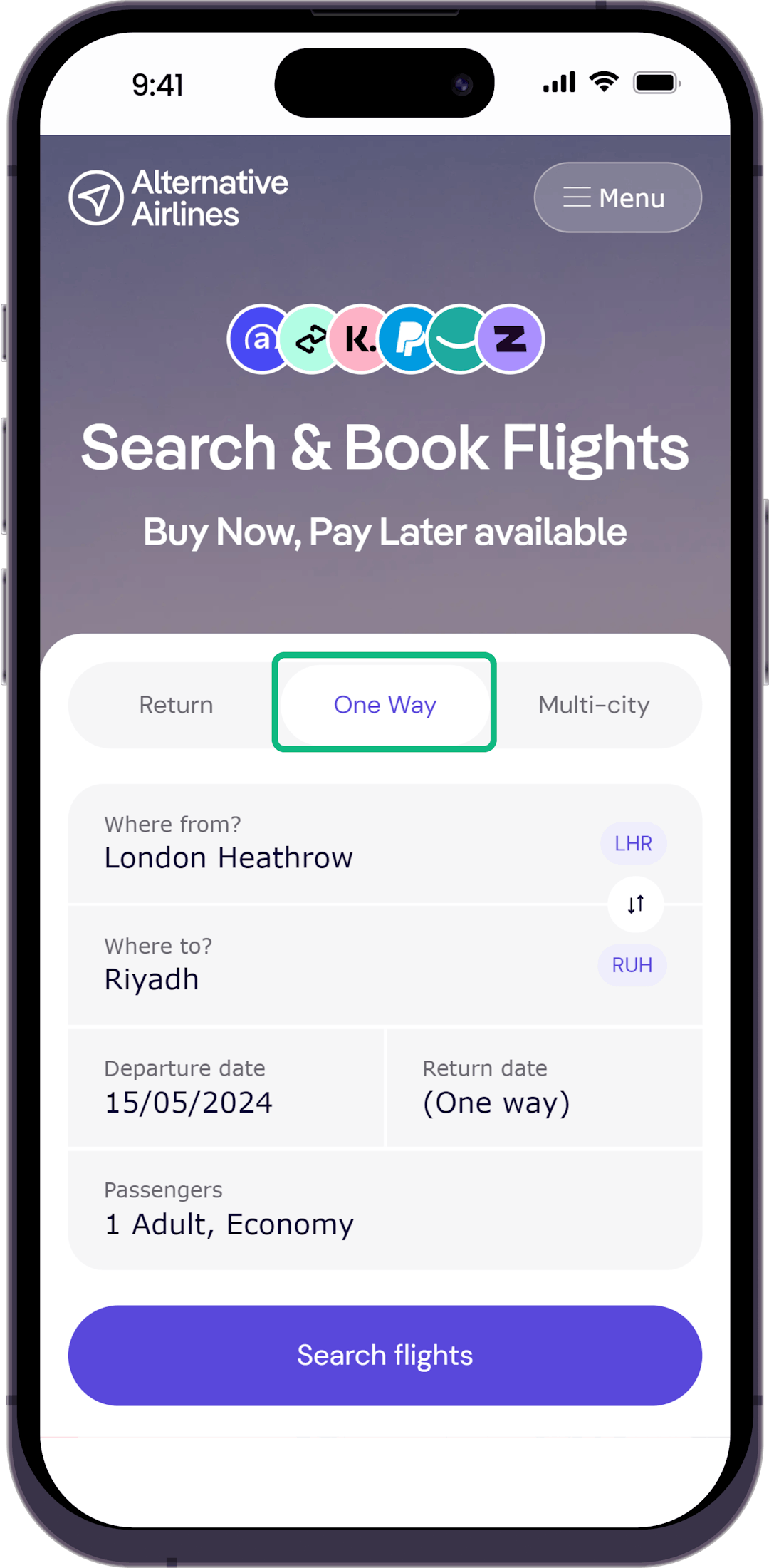 Step 1 - Select one-way option in search form